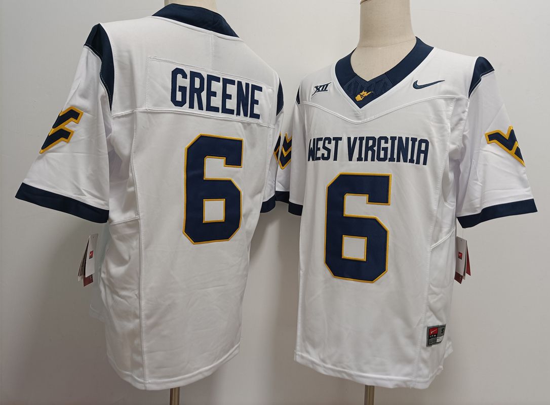 Men West Virginia Mountaineers #6 Greene White Nike 2025 NCAA Jersey->ncaa teams->NCAA Jersey